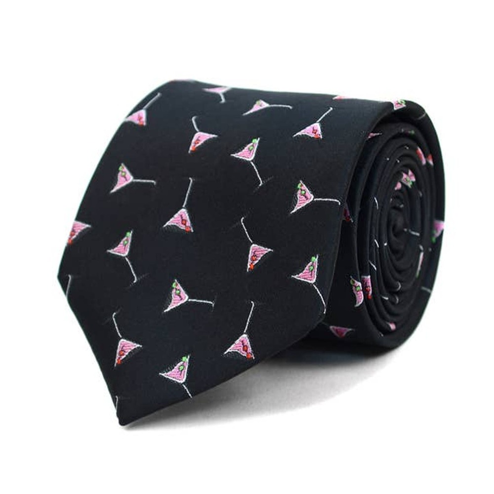 Martini Glass Pattern Tie Black